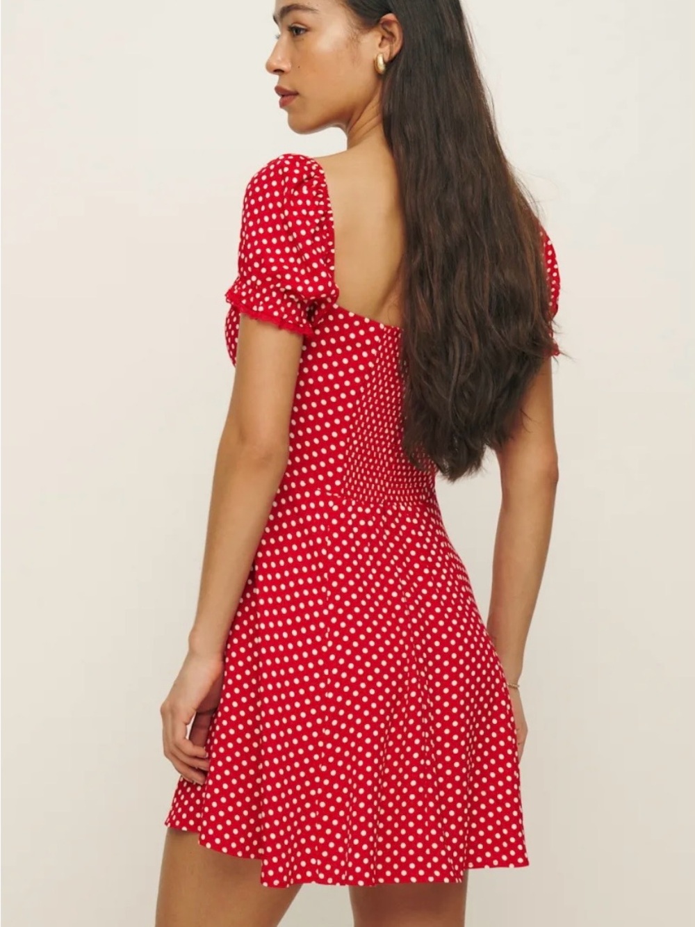 Reformation Red Polka Dot Mini Dress with Puff Sleeves - Picture 5 of 5